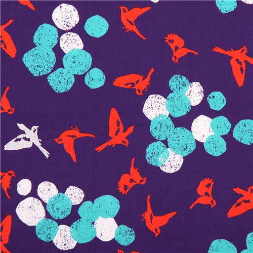 purple soaring bird echino Decoro cotton sateen fabric 1