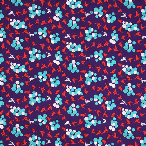 purple soaring bird echino Decoro cotton sateen fabric 2