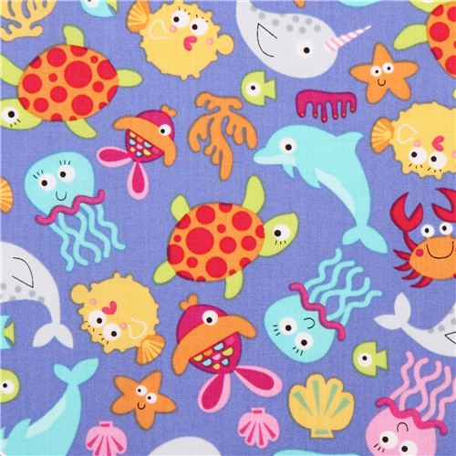 purple whale dolpphin animal fabric by Timeless Treasures 1