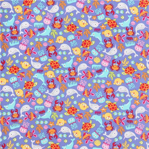 purple whale dolpphin animal fabric by Timeless Treasures 2