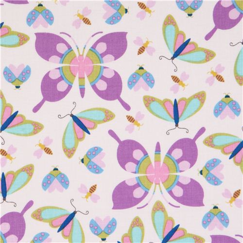 purple-white butterfly insect fabric Lavender by Michael Miller USA ...