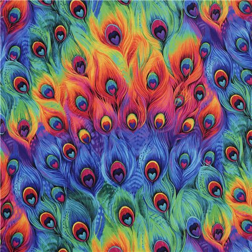 tessuto minky piume pavone arcobaleno extralarge Fabric by Timeless  Treasures - modeS4u