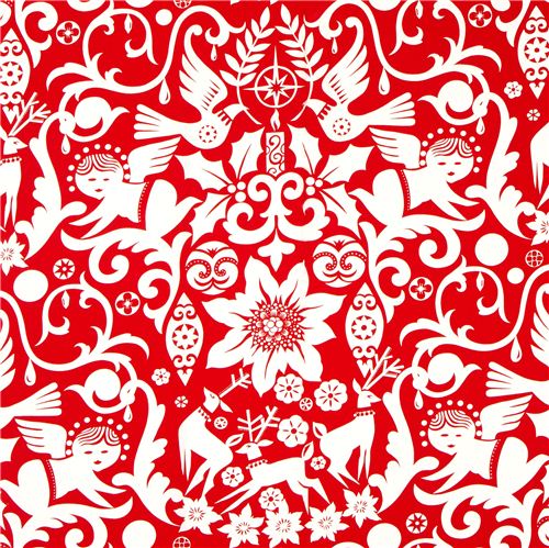 roter Alexander Henry Weihnachtsstoff Engel Rentier Stern 1