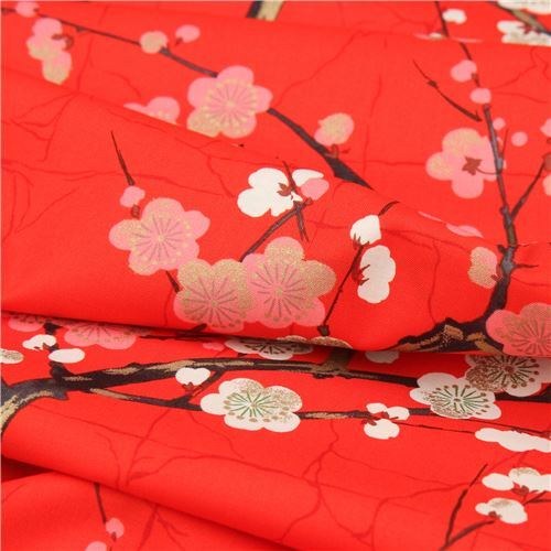 red Alexander Henry Japanese flower fabric with gold modeS4u