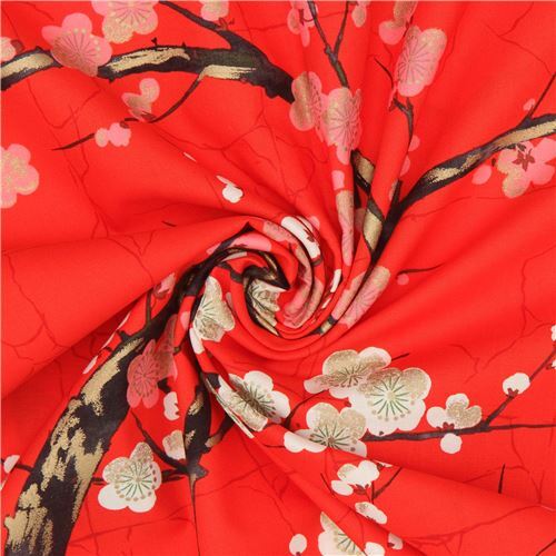 red Alexander Henry Japanese flower fabric with gold modeS4u
