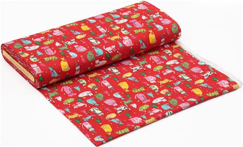 red Alexander Henry fabric Christmas colorful animal Jingle Cats 4