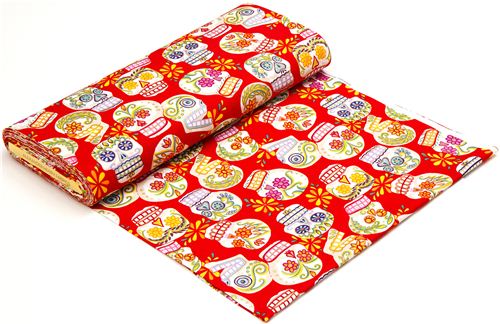 red Alexander Henry fabric with decorated skulls 3