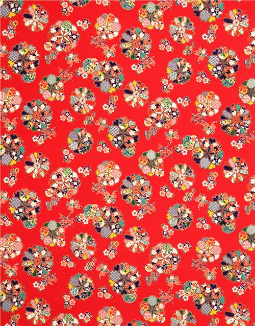 roter Asia Blumen Ornament Stoff aus Japan 2