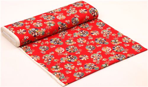 roter Asia Blumen Ornament Stoff aus Japan 3