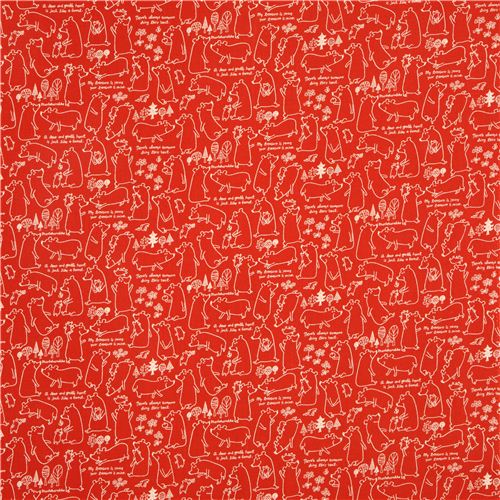 red Canvas bear fabric by Kokka from Japan 2