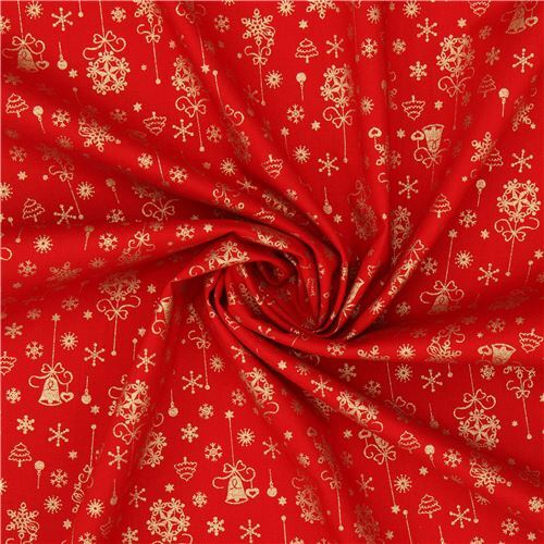 red Christmas fabric from Japan with metallic gold decorations and ...