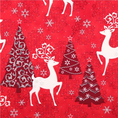 red Christmas tree deer Christmas fabric Quilting Treasures 1
