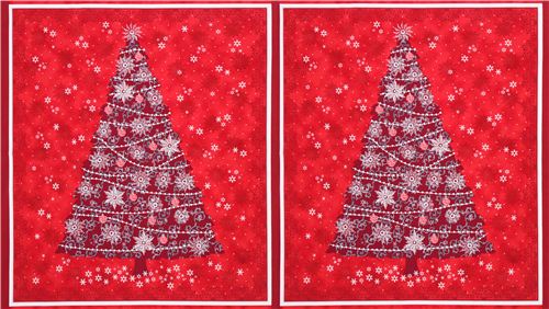 red Christmas tree panel Christmas fabric Quilting Treasures 2