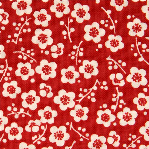 red Cosmo flower fabric from Japan kawaii Fabric by Cosmo - modeS4u