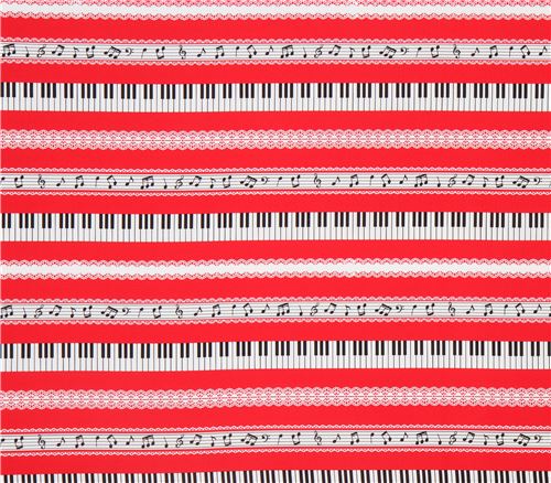 Remnant 46 cm - red Cosmo oxford fabric with music theme and stripes 2