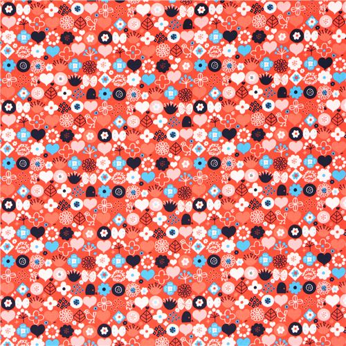 red Etocoto canvas flower fabric Kokka Japan Happy Flowers 2