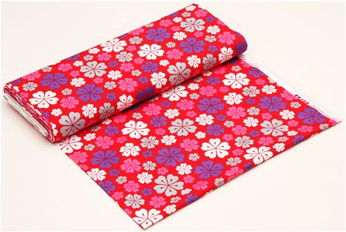 roter Hawaii Blume Stoff Robert Kaufman 3