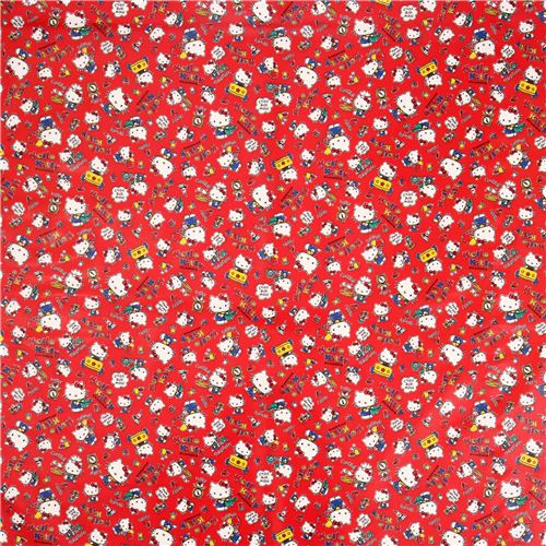 red with white Hello Kitty outline dark taupe bow laminate fabric Sanrio  Japan Fabric by Sanrio - modeS4u