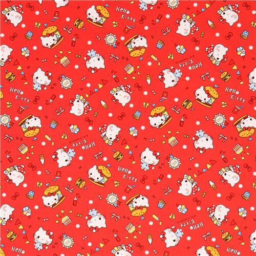 Red Hello Kitty Burger Ice Cream Laminate Fabric Sanrio Japan Modes4u 3387