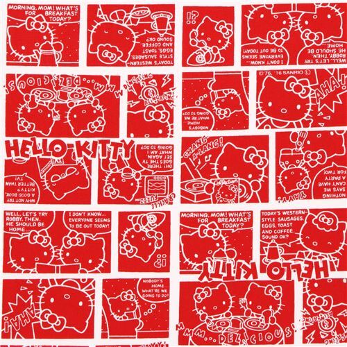 Tissu Oxford rouge avec Hello Kitty dans des histoires style BD et mangas Tissu