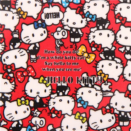 Red Hello Kitty Laminate Fabric Many Cats Bows By Sanrio From Japan 