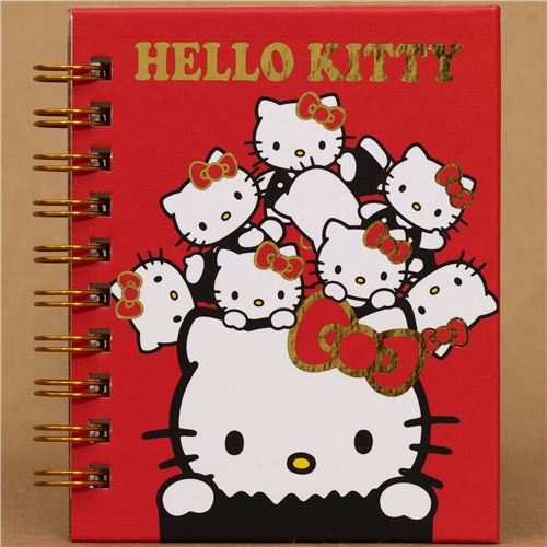 Pequeña Libreta Espiral Hello Kitty Roja Con Adornos Dorados Blocs De Notas Papelería 5663