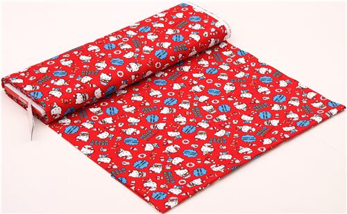 Tissu Oxford rouge avec Hello Kitty en chef, une soupe, une pomme, par Sanrio 0
