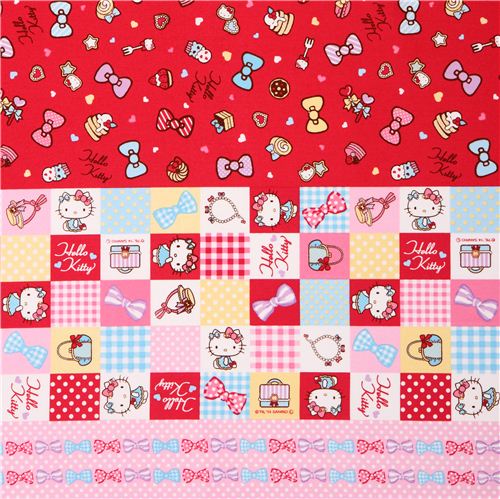 red Hello Kitty stripes ribbon jewelry oxford fabric by Sanrio from Japan 2