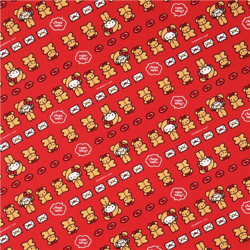 Red Hello Kitty Teddy Bear Lips Laminate Fabric Sanrio Japan Modes4u 4356