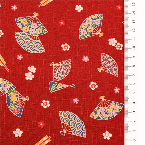 red Japan sheeting cotton fabric structured with sakura and colourful ...