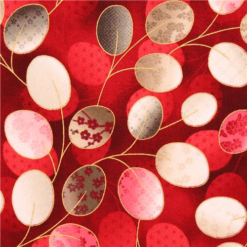 red Japanese leaves Asia fabric Robert Kaufman Satsuki Fabric by Robert