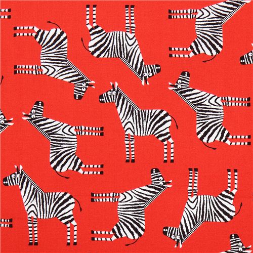 red Jungle Party zebra animal fabric by Robert Kaufman 1