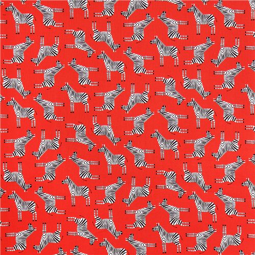 red Jungle Party zebra animal fabric by Robert Kaufman 2