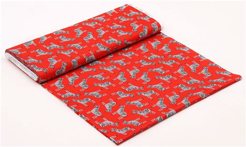 red Jungle Party zebra animal fabric by Robert Kaufman 3