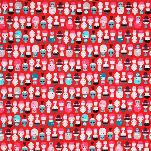 red Kokeshi doll fabric Robert Kaufman from Kokeshi 2