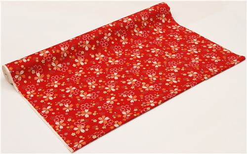 red Kokka cherry blossom flower fabric with gold 3