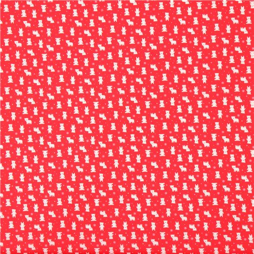 red Lecien fabric small white bear pink snowflake 3