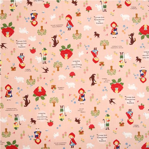 red Little Red Riding Hood Push PIN X Kokka Fabric 3