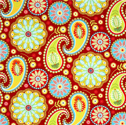 red Michael Miller fabric Gypsy Paisley big flowers - Flower Fabric ...