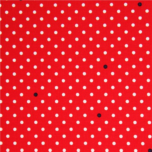 red Michael Miller fabric small white polka dots 1