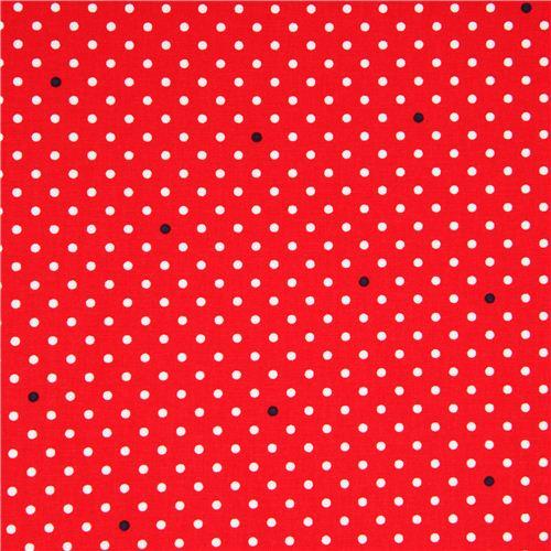 red Michael Miller fabric small white polka dots 2