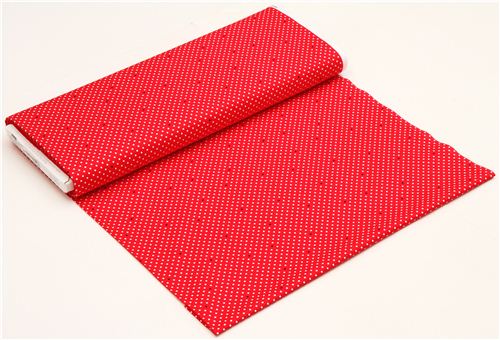 red Michael Miller fabric small white polka dots 3