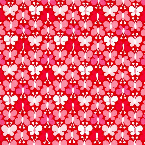 roter Michael Miller Stoff mit rosa Schmetterlingen 2