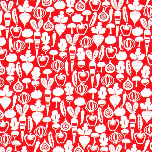 red Michael Miller fabric with tiny vegetables 2