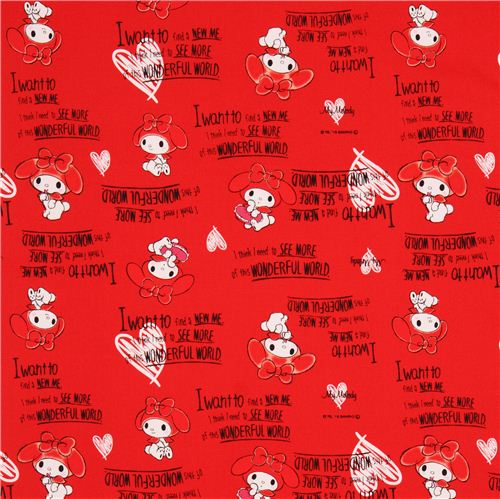 red My Melody heart writing canvas fabric by Sanrio  2