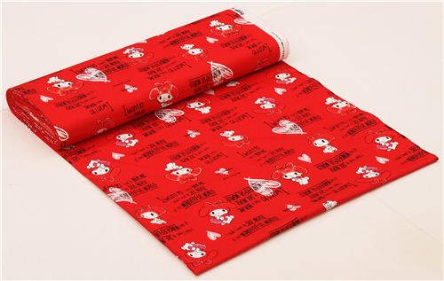 red My Melody heart writing canvas fabric by Sanrio  3