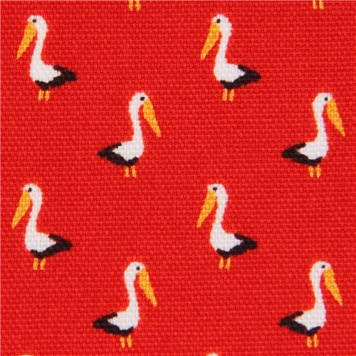 red Oxford fabric small pelican bird animal from Japan Fabric by ...