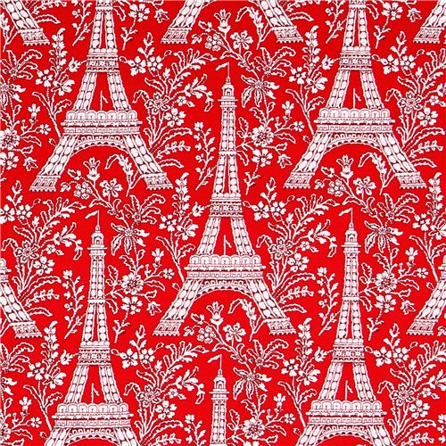 Tissu Michael Miller Paris Eiffel Tower Petite Paris rouge, Tours Eiffel, fleurs Tissu
