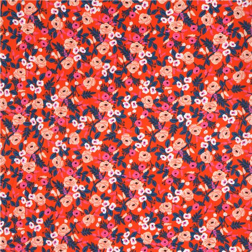 red Rayon fabric flower leaf by Cotton and Steel 4