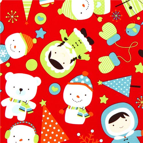 red Riley Blake Christmas fabric penguin snowman 1